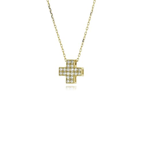 Μενταγιόν Σταυρουδάκι με Αλυσίδα από Κίτρινο Χρυσό Κ18 με Διαμάντια 042202