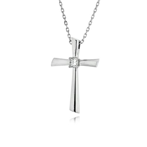 Σταυρός Βάπτισης με Αλυσίδα για Κορίτσι από Λευκό Χρυσό Κ18 με Διαμάντια 042204