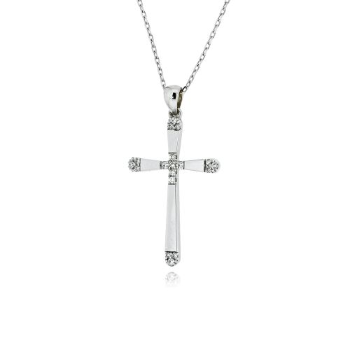 Σταυρός Βάπτισης με Αλυσίδα για Κορίτσι από Λευκό Χρυσό Κ18 με Διαμάντια 042205