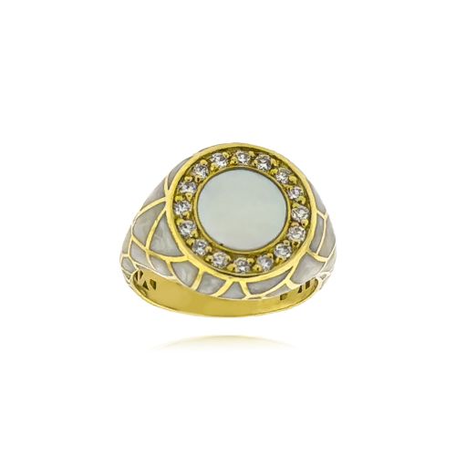 Δαχτυλίδι Σεβαλιέ από Κίτρινο Χρυσό Κ18 με Διαμάντια, Φίλντισι και Σμάλτο 042234