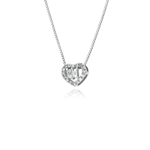 Μενταγιόν Καρδιά Ροζέτα με Αλυσίδα από Λευκό Χρυσό Κ18 με Διαμάντια 042408