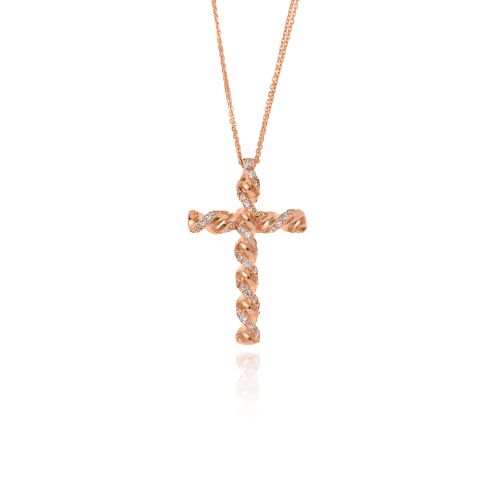 Σταυρός Βάπτισης για Κορίτσι Val΄Oro με Αλυσίδα από Ροζ Χρυσό Κ14 και Πέτρες Ζιργκόν 042521