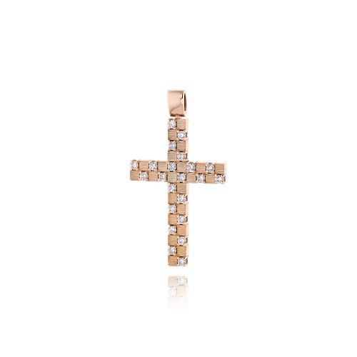 Σταυρός Βάπτισης για Κορίτσι από Ροζ Χρυσό Κ18 με Διαμάντια 035454
