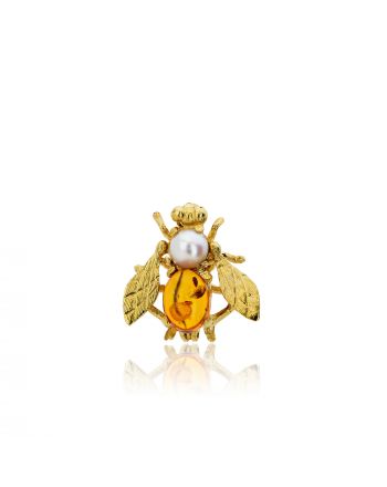Καρφίτσα Μέλισσα Κίτρινο Χρυσό Κ18 με Σιτρίν και Μαργαριτάρι 001055