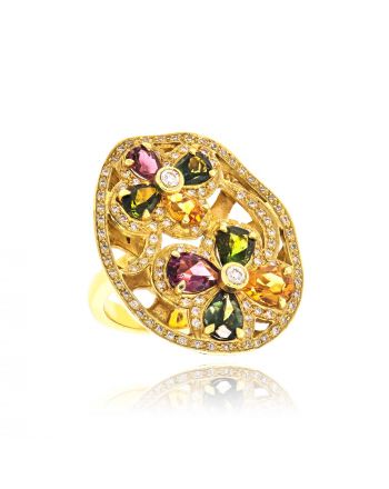 Δαχτυλίδι από Κίτρινο Χρυσό 18 Καράτια Κ18 με Διαμάντια και Πολύτιμες Πέτρες 001287