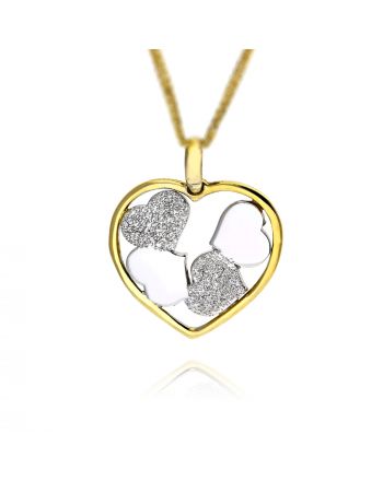 Μενταγιόν Καρδιά από Λευκό & Κίτρινο  Χρυσό Κ14 001547