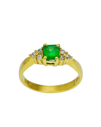 Δαχτυλίδι από Κίτρινο Χρυσό 14 Καρατίων με Πέτρες Ζιργκόν και Σμαράγδι 003125
