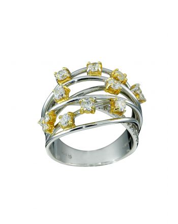 Δαχτυλίδι από Λευκό και Κίτρινο Χρυσό Κ14 με Πέτρες Ζιργκόν 003196