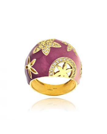 Δαχτυλίδι Γυναικείο Κίτρινο Χρυσό 18 Καρατίων με Ζιργκόν και Σμάλτο 003471