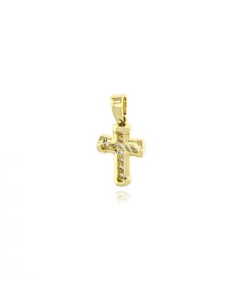 Γυνακείος Σταυρός απο Κίτρινο Χρυσό Κ14 με Πέτρες Ζιργκόν 004121