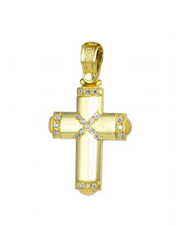 Σταυρός Βάπτισης Τριάντος για Κορίτσι Κίτρινο Χρυσό Κ14 με Πέτρες Ζιργκόν 004275