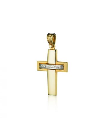 Σταυρός Βάπτισης Τριάντος για Κορίτσι Κίτρινο Λευκό Χρυσό Κ14 με Πέτρες Ζιργκόν 007143