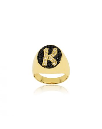 Δαχτυλίδι Σεβαλιέ με Μονόγραμμα Κίτρινο Χρυσό Κ18 με Διαμάντια Μπριγιάν 009742