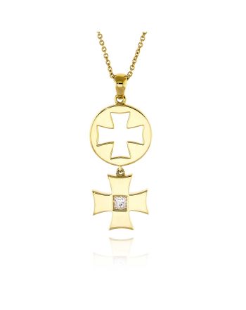 Γυναικείος Σταυρός από Κίτρινο Χρυσό  Κ18 με Διαμάντια 010608