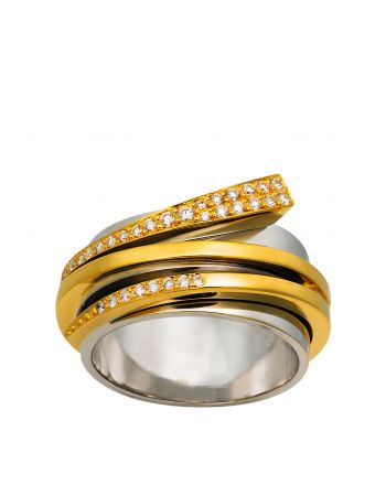 Δαχτυλίδι από Κίτρινο και Λευκό Χρυσό 18 Καρατίων με Διαμάντια Μπριγιάν 010640