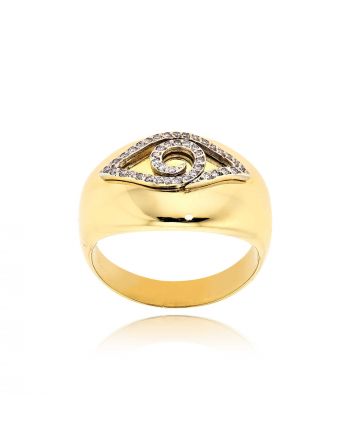Δαχτυλίδι με Μάτι Κίτρινο και Λευκό Χρυσό Κ18 με Διαμάντια Μπριγιάν 012900