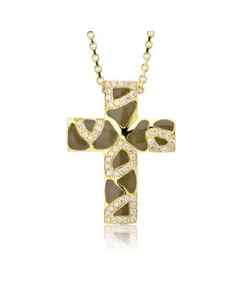 Σταυρός Γυναικείος με Αλυσίδα Κίτρινο Χρυσό Κ18 με Διαμάντια Μπριγιάν 013256