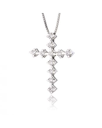Σταυρός Βάπτισης με Αλυσίδα για Κορίτσι από Λευκό Χρυσό Κ18 με Διαμάντια Μπριγιάν 015928