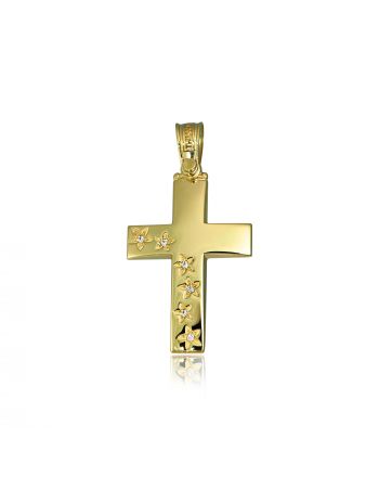 Σταυρός Βάπτισης Τριάντος Κορίτσι Κίτρινο Χρυσό Κ14 με Πέτρες Ζιργκόν 019829