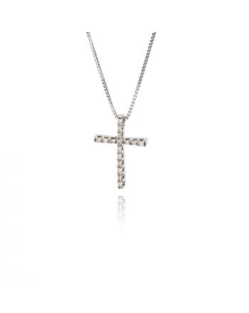 Σταυρός Γυναικείος με Αλυσίδα από Λευκό Χρυσό Κ18 με Διαμάντια 021013