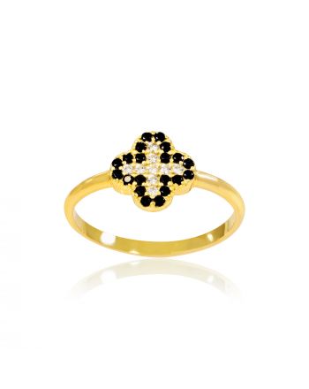 Δαχτυλίδι Σταυρός από Κίτρινο Χρυσό 14 Καρατίων με Πέτρες Ζιργκόν 021867