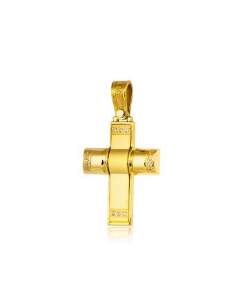 Σταυρός Βάπτισης Τριάντος Κορίτσι Κίτρινο Χρυσό Κ14 με Πέτρες Ζιργκόν 022134