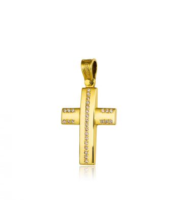 Σταυρός Βάπτισης Τριάντος για Κορίτσι Κίτρινο Χρυσό Κ14 με Πέτρες Ζιργκόν 022146