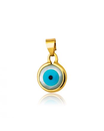 Μενταγιόν Παιδικό Μάτι από Κίτρινο Χρυσό Κ14 με Mother of Pearl 022331