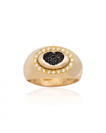 Δαχτυλίδι Σεβαλιέ με Καρδιά από Κίτρινο Χρυσό Κ9 με Πέτρες Ζιργκόν 022362
