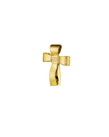 Σταυρός Βάπτισης Τριάντος για Κορίτσι Κίτρινο Χρυσό Κ14 με Πέτρες Ζιργκόν 028681