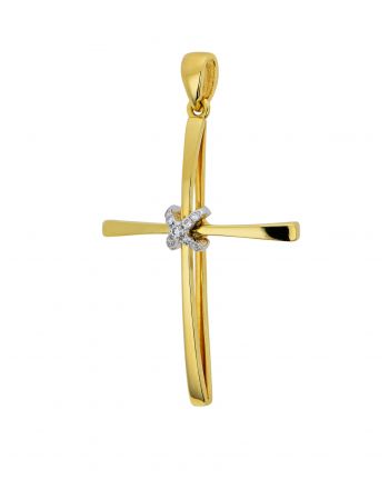 Σταυρός Βάπτισης για Κορίτσι Κίτρινο και Λευκό Χρυσό Κ18 με Διαμάντια Μπριγιάν 030142
