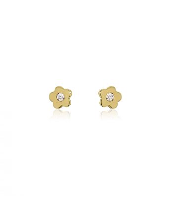 Παιδικά Σκουλαρίκια Λουλουδάκια Κίτρινο Χρυσό Κ14 με Πέτρες Ζιργκόν 030195