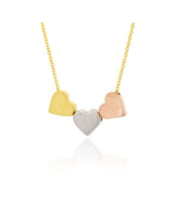 Κολιέ με Αλυσίδα και τρείς Καρδιές από Κίτρινο, Ροζ και Λευκό Χρυσό Κ14 030202
