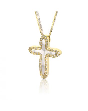 Σταυρός Βάπτισης Val΄Oro με Αλυσίδα για Κορίτσι Κίτρινο και Λευκό Χρυσό Κ14 με Πέτρες Ζιργκόν 030247