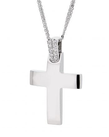Σταυρός Βάπτισης Val΄Oro με Αλυσίδα για Κορίτσι Λευκό Χρυσό Κ14 με Πέτρες Ζιργκόν 030248