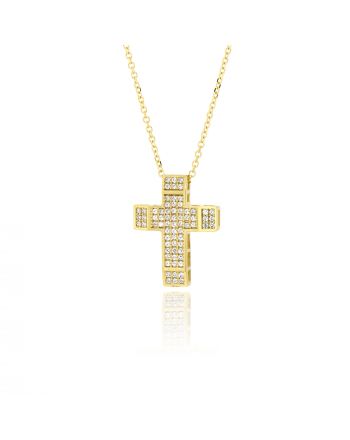 Σταυρός Βάπτισης με Αλυσίδα για Κορίτσι Κίτρινο Χρυσό Κ14 με Πέτρες Ζιργκόν 030388