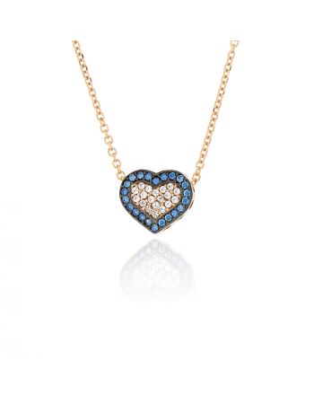 Μενταγιόν Καρδιά με Αλυσίδα από Ροζ Χρυσό Κ14 με Πέτρες Ζιργκόν 030395