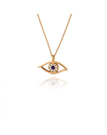 Μενταγιόν Μάτι με Αλυσίδα από Ροζ Χρυσό Κ18 με Διαμάντια και Ζαφείρι 030527