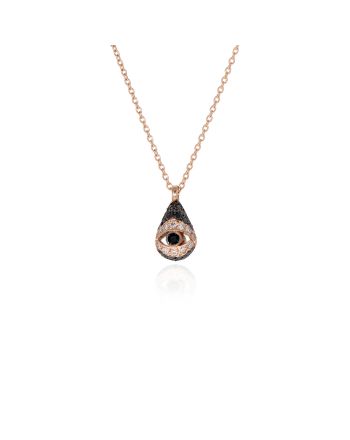 Μενταγιόν Μάτι με Αλυσίδα Ροζ Χρυσό Κ18 με Διαμάντια Μπριγιάν 030617