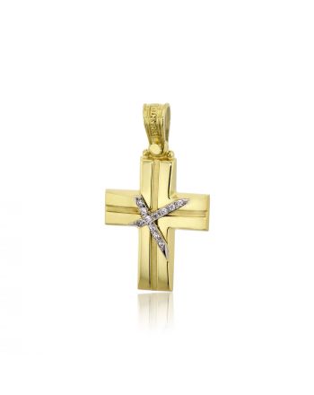 Σταυρός Βάπτισης Τριάντος για Κορίτσι Κίτρινο Λευκό Χρυσό Κ14 με Ζιργκόν 031635