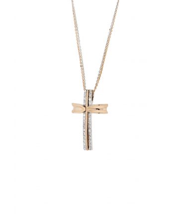 Σταυρός Βάπτισης με Αλυσίδα για Κορίτσια Val΄Oro από Ροζ και  Λευκό Χρυσό Κ14 με Πέτρες Ζιργκόν 031851
