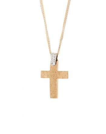 Σταυρός Βάπτισης Val΄Oro με Αλυσίδα για Κορίτσι Ροζ Λευκό Χρυσό Κ14 με Πέτρες Ζιργκόν 031853