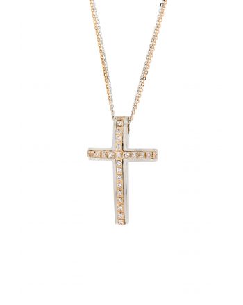 Βαπτιστικός Σταυρός Val΄Oro με Αλυσίδα για Κορίτσι Ροζ Λευκό Χρυσό Κ14 με Πέτρες Ζιργκόν 031860