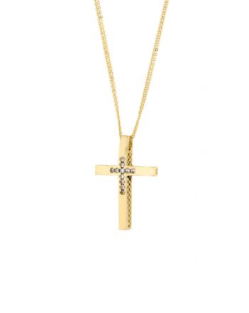 Σταυρός Βάπτισης Val΄Oro με Αλυσίδα για Κορίτσι Κίτρινο Χρυσό Κ14 με Πέτρες Ζιργκόν 031861