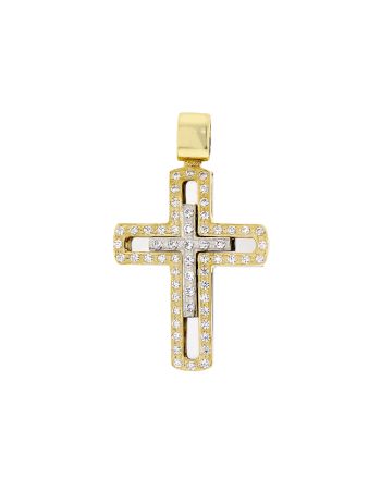 Σταυρός Βάπτισης Val΄Oro για Κορίτσι Κίτρινο Λευκό Χρυσό Κ14 με Πέτρες Ζιργκόν 031864