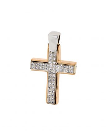 Σταυρός Βάπτισης Val΄Oro για Κορίτσι Ροζ Λευκό Χρυσό Κ14 με Πέτρες Ζιργκόν 031879