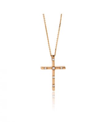 Βαπτιστικός Σταυρός Val΄Oro με Αλυσίδα για Κορίτσι Ροζ Χρυσό Κ14 με Διαμάντια Μπριγιάν 031923
