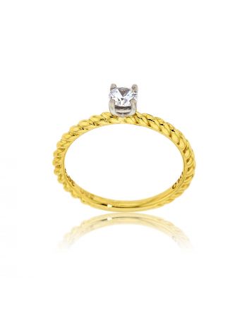 Δαχτυλίδι Μονόπετρο Κίτρινο και Λευκό Χρυσό Κ14 με Πέτρες Ζιργκόν 032171