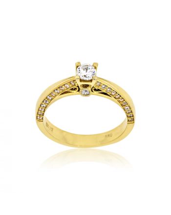 Δαχτυλίδι Μονόπετρο Κίτρινο Χρυσό Κ14 με Πέτρες Ζιργκόν 032172