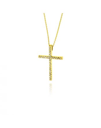 Σταυρός Γυναικείος με Αλυσίδα Κίτρινο Χρυσό Κ18 με Διαμάντια Μπριγιάν 032475